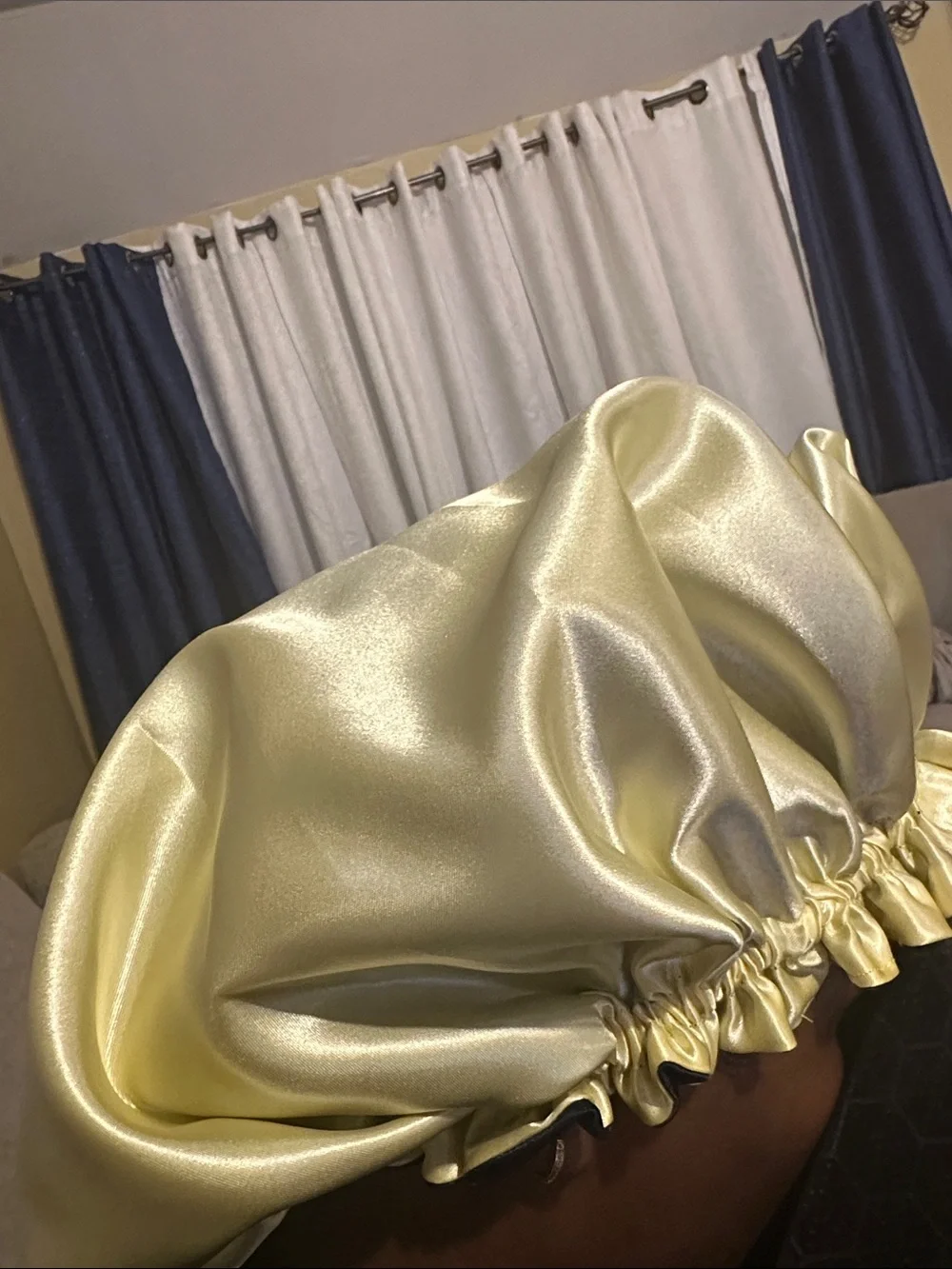 Reversible Satin Sleep Bonnet in Navy and yellow